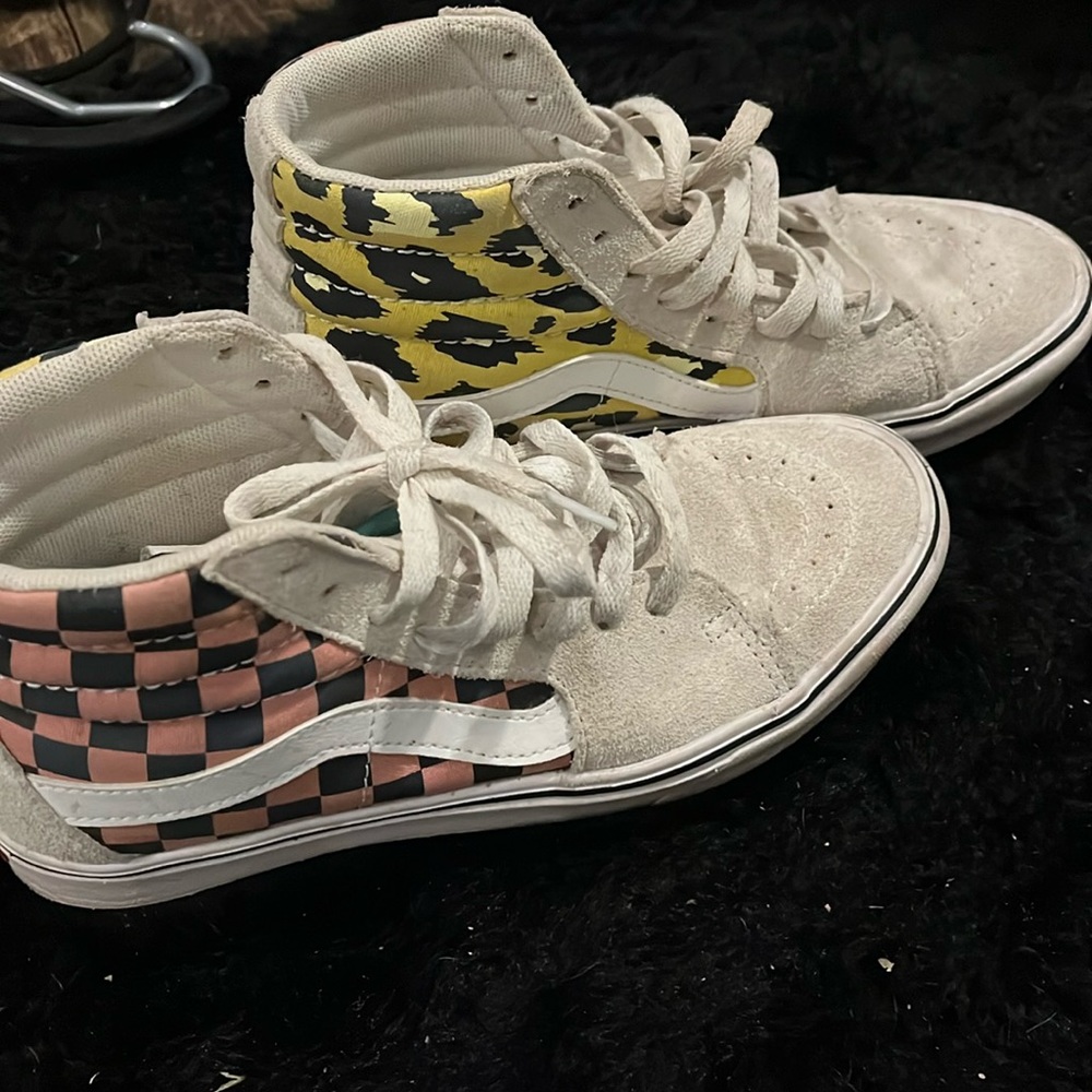 Vans checkered/leopard comfy cush sk8 hi high tops
